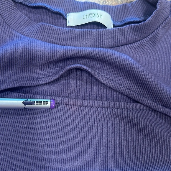 Cherish Andria Long Sleeve Chest Cutout Ribbed Purple Top Womens Size Small - Picture 8 of 8